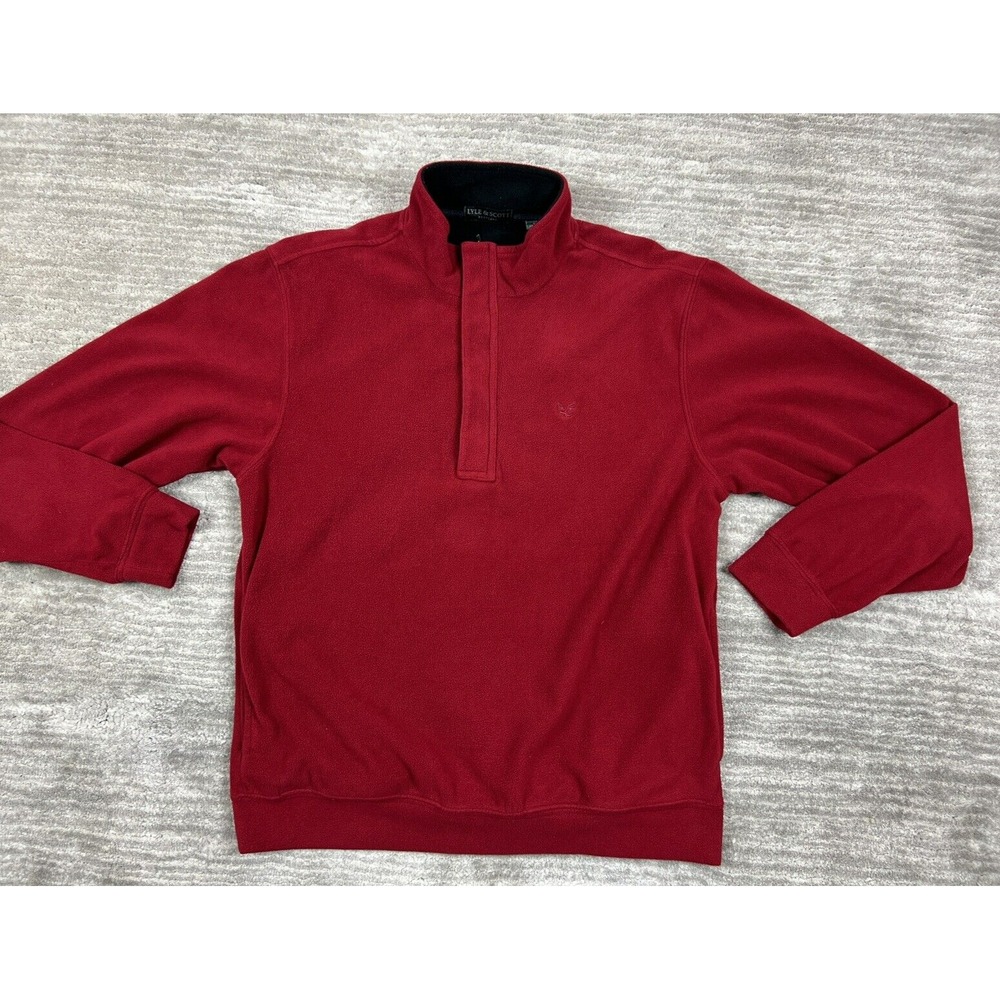 Lyle & Scott Pullover Men S Red Fleece 1/4 Zip Snap Mock Neck Solid Logo Sweater